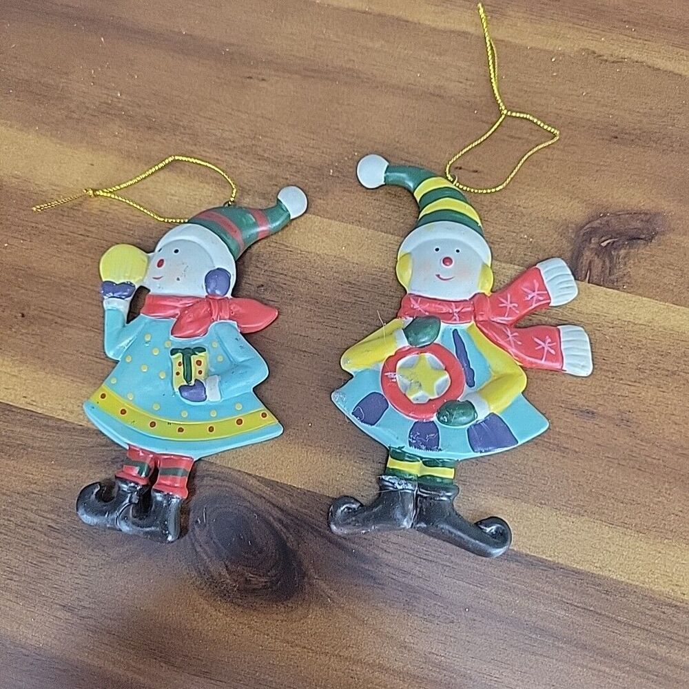 Elf Ornament Pair Ornament Christmas‎ Decor Ceramic Ornament Vintage 3 inch